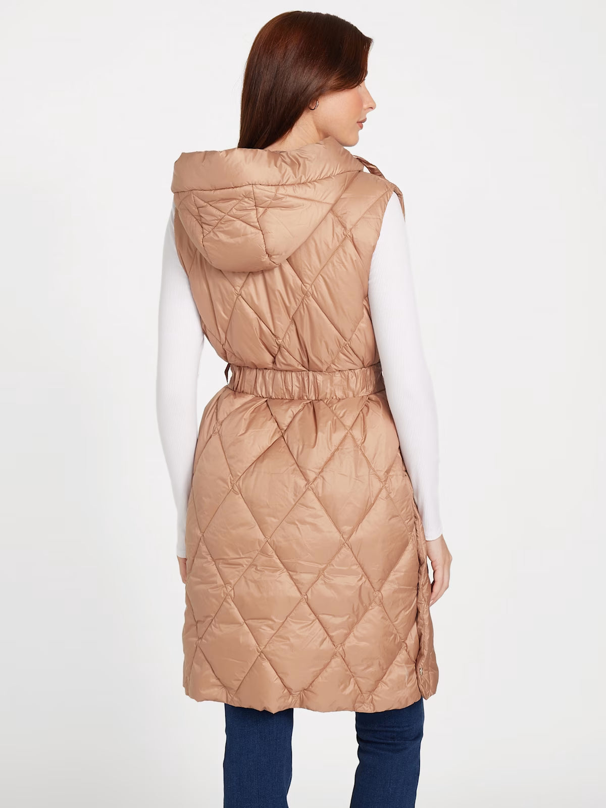 GUESS WOMENS' Melita Woven Quilted Vest Beige