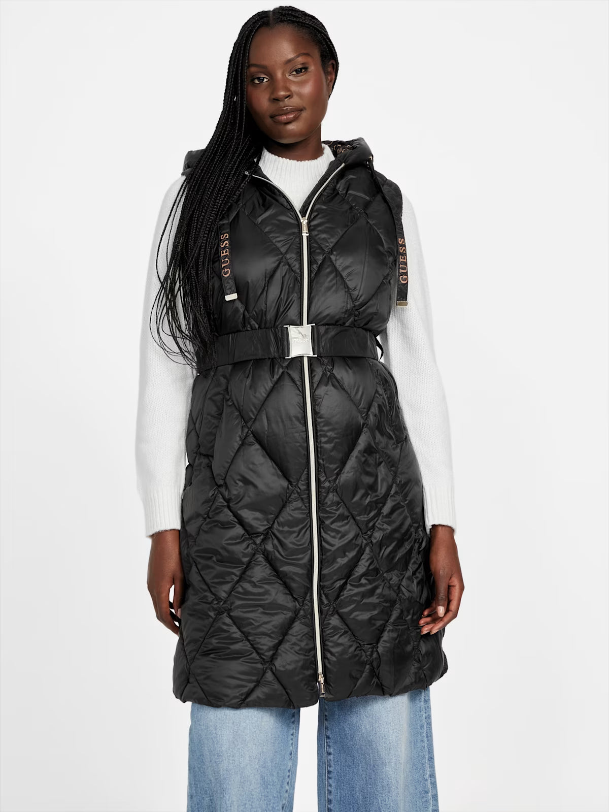 GUESS WOMENS' Melita Woven Quilted Vest BLACK