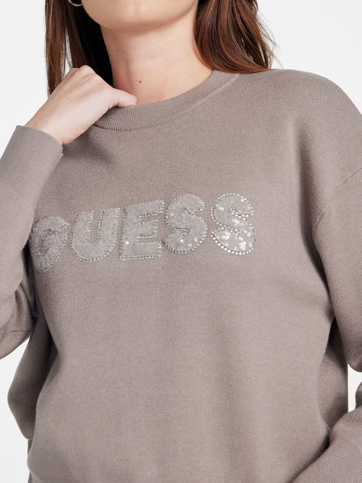 Guess WOMENS' Cute Logo Sweater Brown