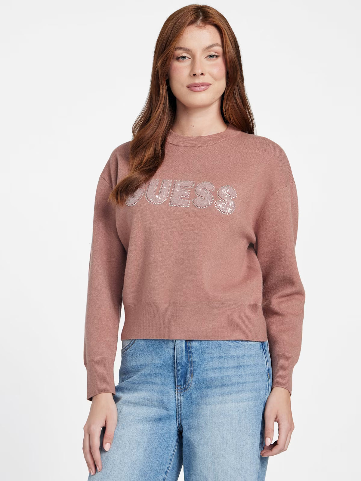 Guess WOMENS' Cute Logo Sweater Pink