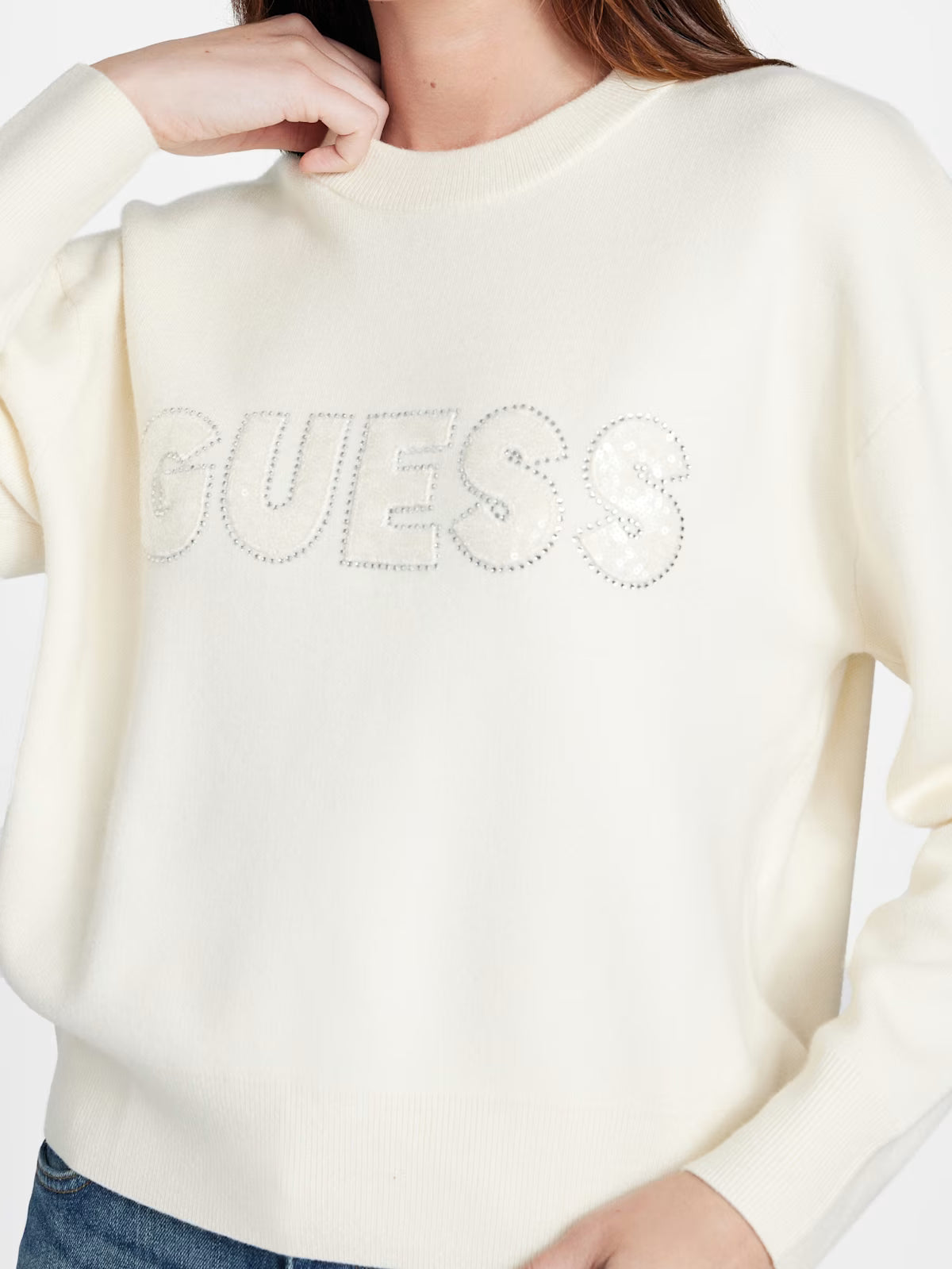 Guess WOMENS' Cute Logo Sweater White
