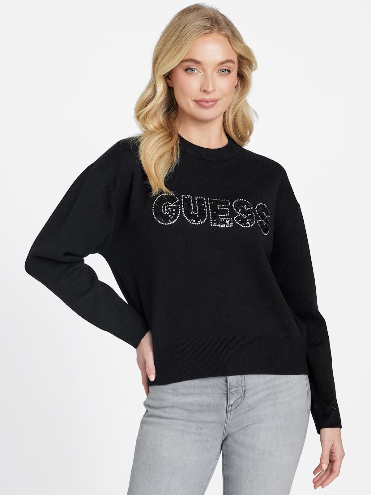 Guess WOMENS' Cute Logo Sweater BLACK