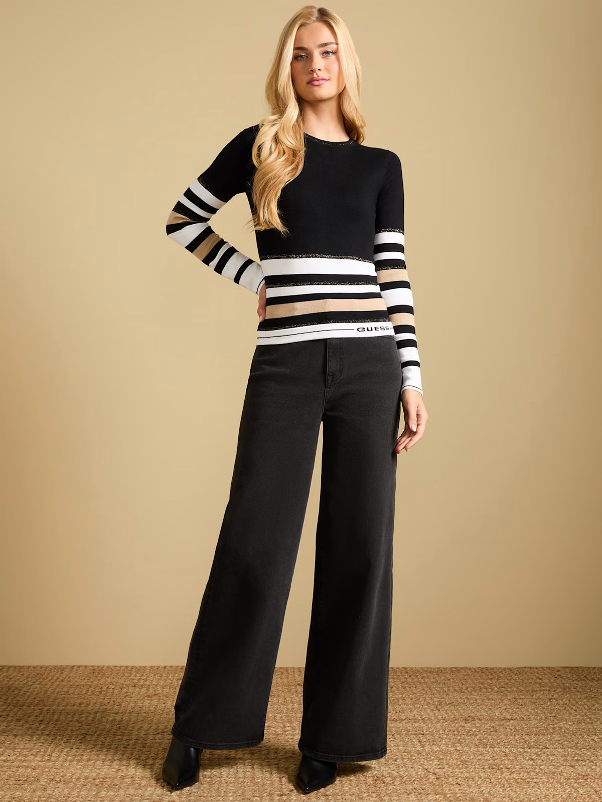 Guess Womens' Eco Cindy Striped Sweater Black