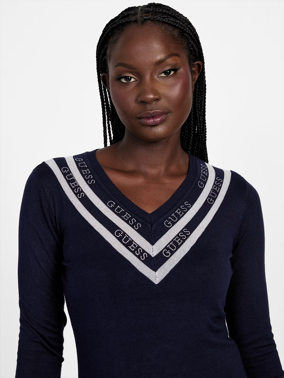 Guess Womens' Davinia V-Neck Sweater Blue
