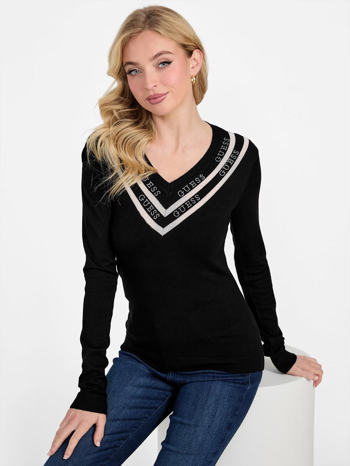 Guess Womens' Davinia V-Neck Sweater Black