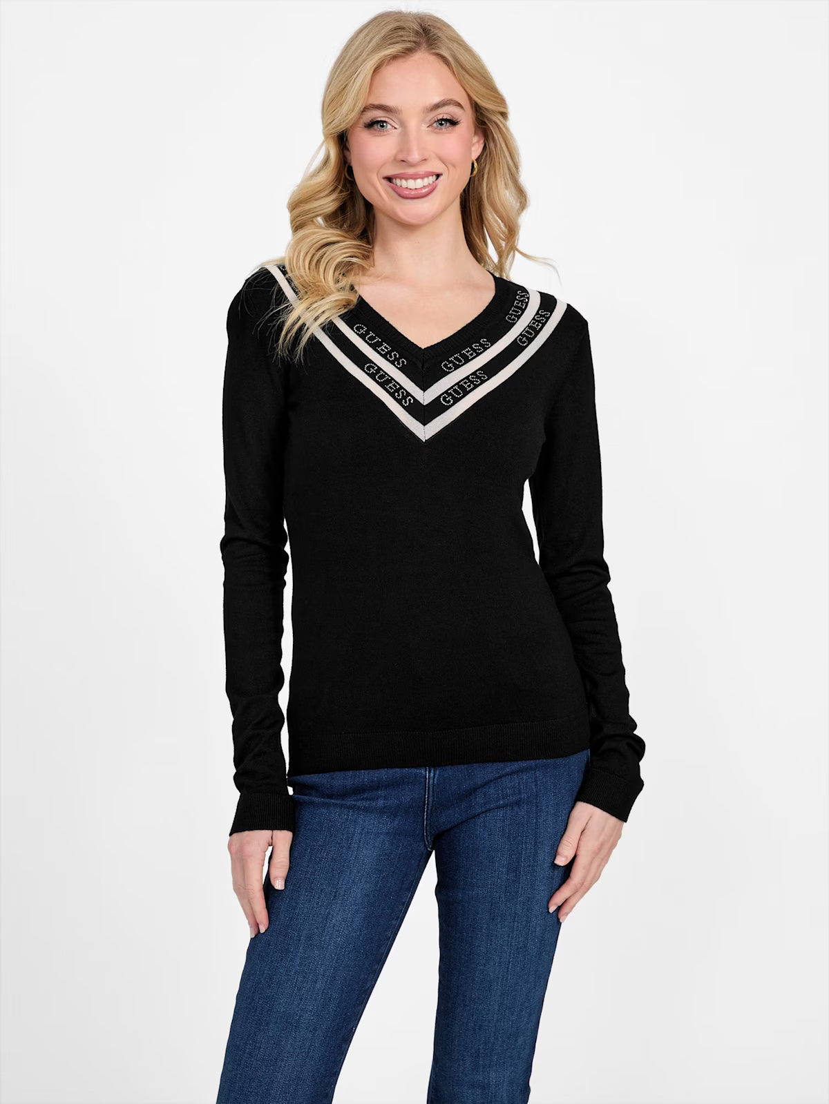 Guess Womens' Davinia V-Neck Sweater Black