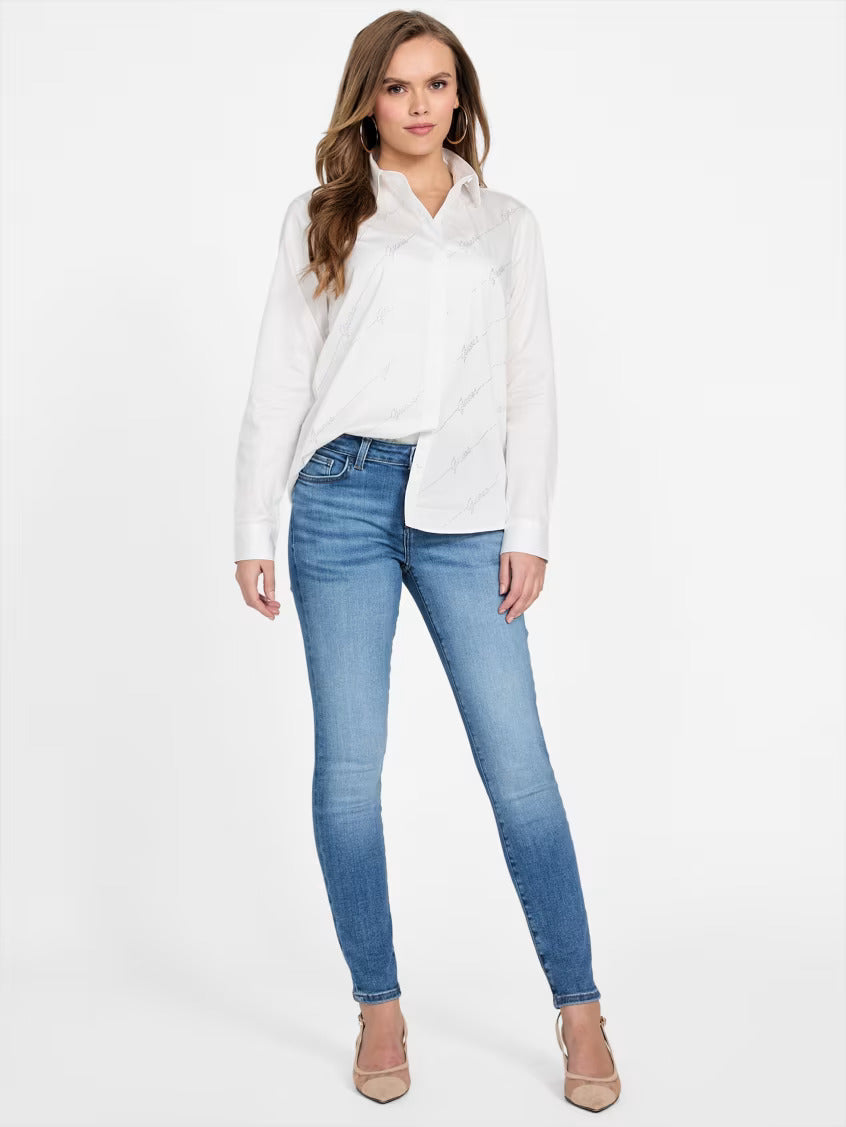 Guess Women Korinna Rhinestone Shirt/ WHITE