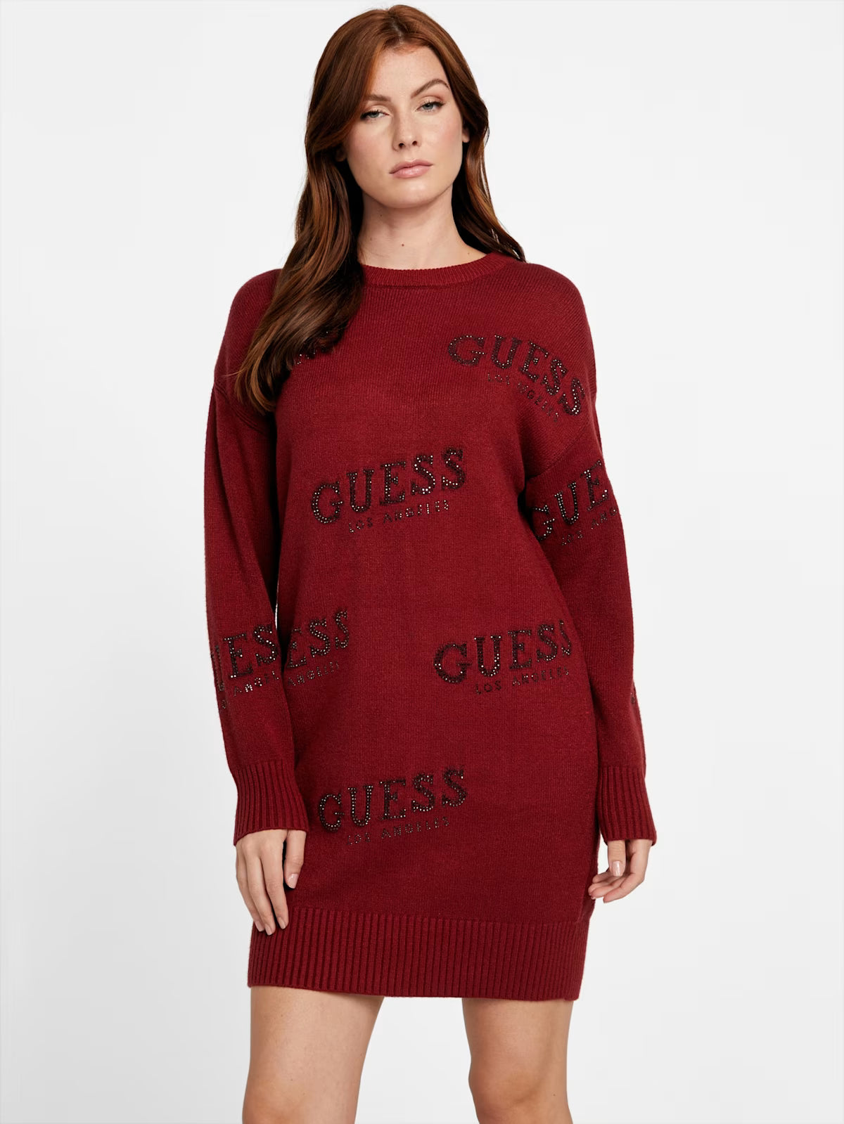 Guess WOMENS' Dateryn Logo Printed Sweater Dress RED