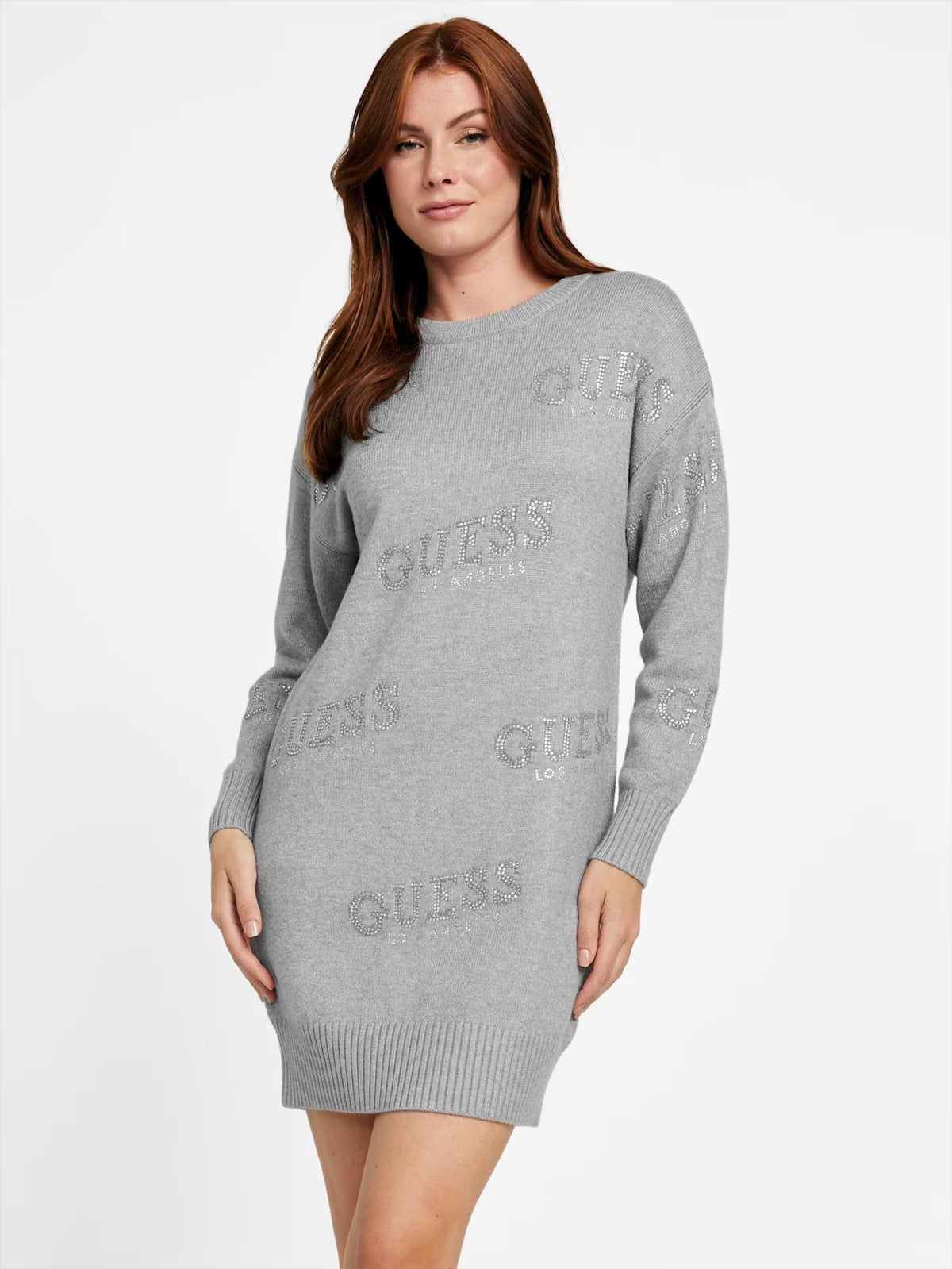 Guess WOMENS' Dateryn Logo Printed Sweater Dress Gray