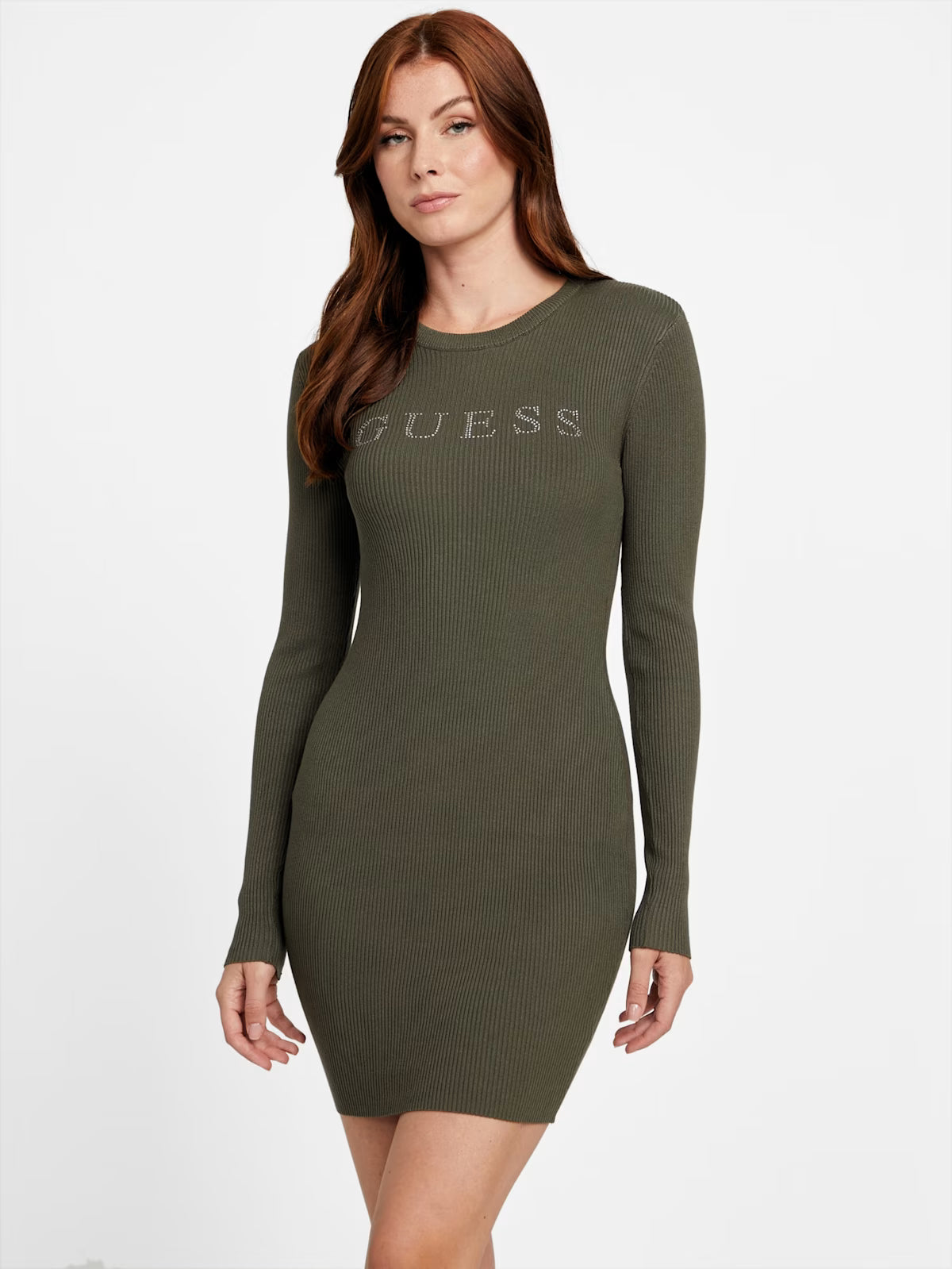 Guess WOMENS' Amiri Solid Long-Sleeve Sweater Dress green