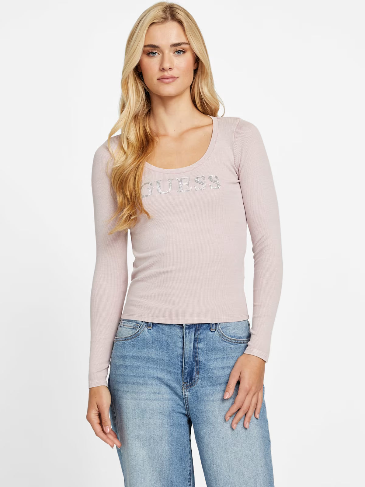 Guess Womens' Pepper Ribbed Logo Top Purple