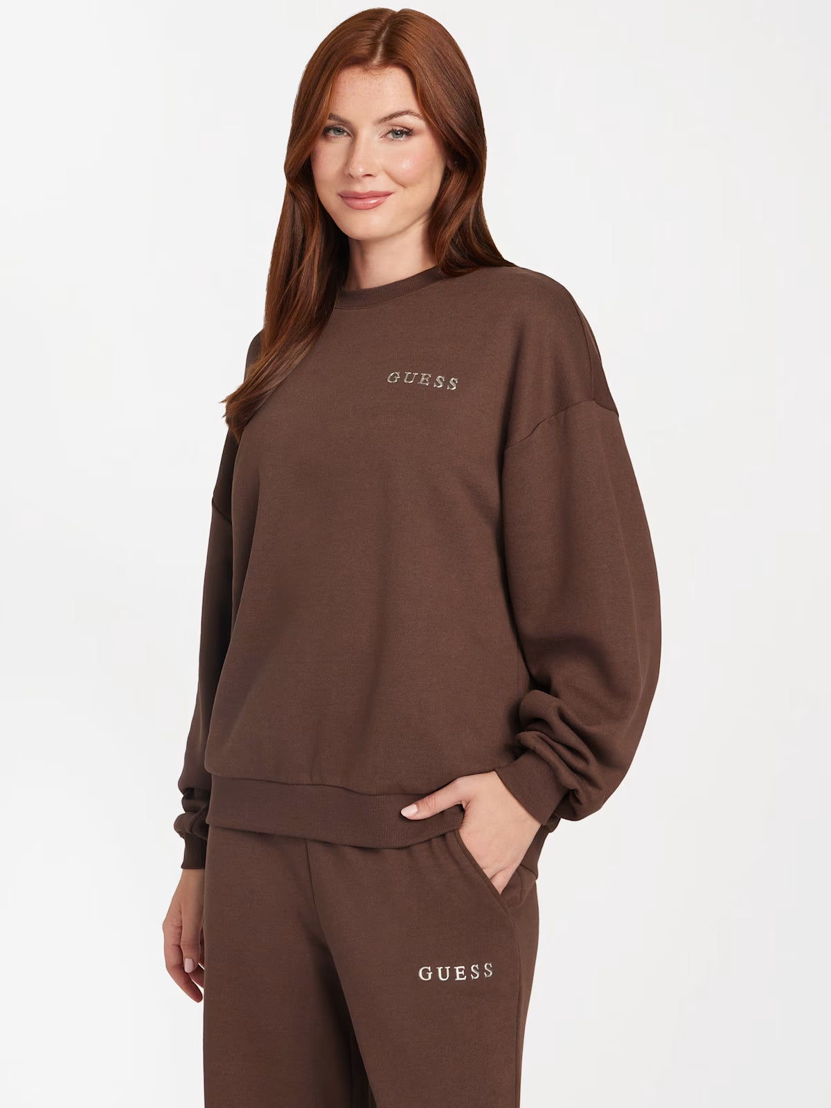 Womens' GUESS Constance Logo Crewneck Brown