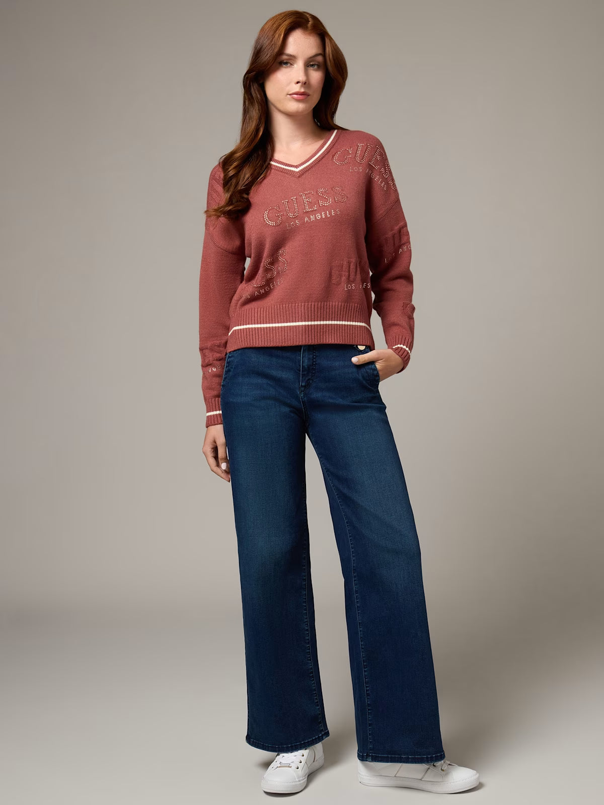 Guess Womens' Dateryn V-Neck Sweater Purple