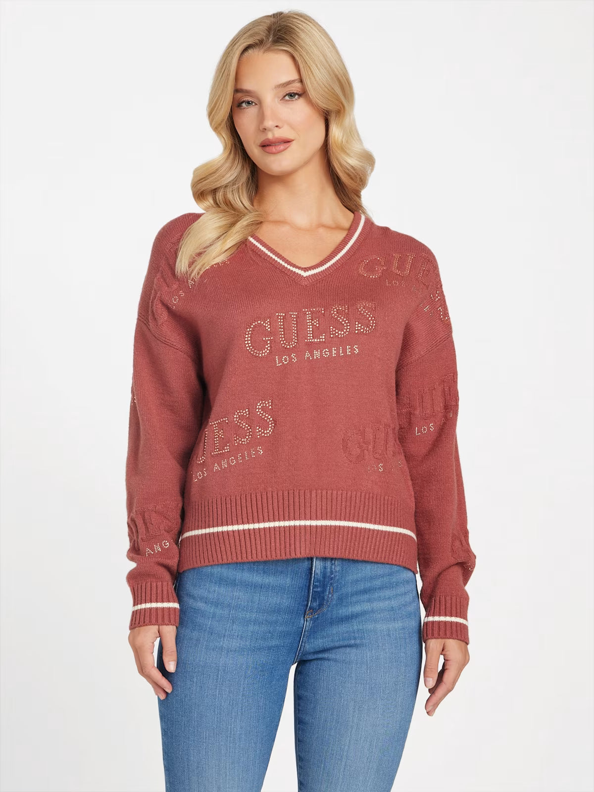 Guess Womens' Dateryn V-Neck Sweater Purple