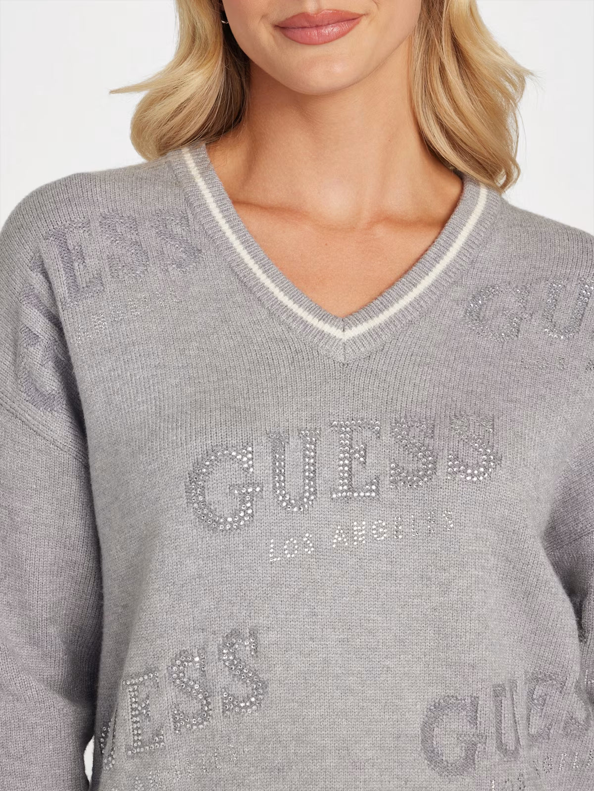 Guess Womens' Dateryn V-Neck Sweater Gray