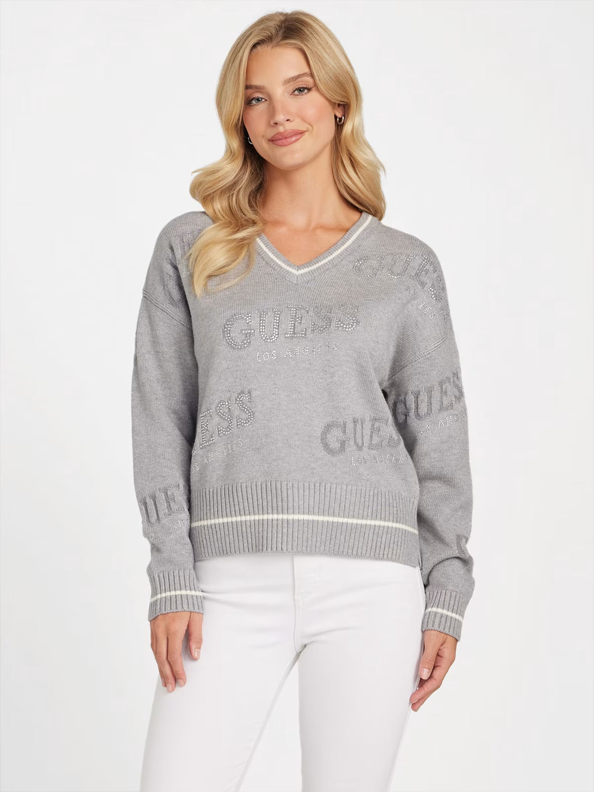 Guess Womens' Dateryn V-Neck Sweater Gray