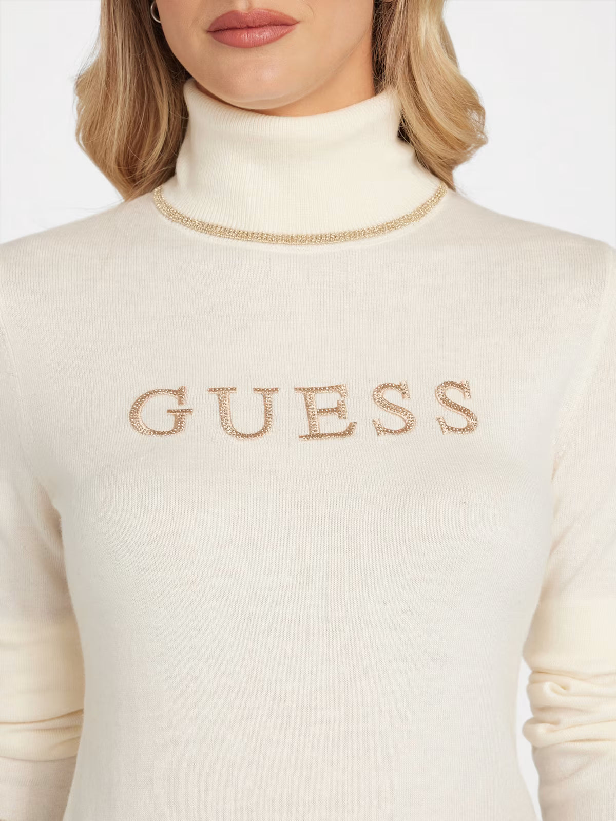 Guess Womens' Maltina Logo Turtleneck Sweater White