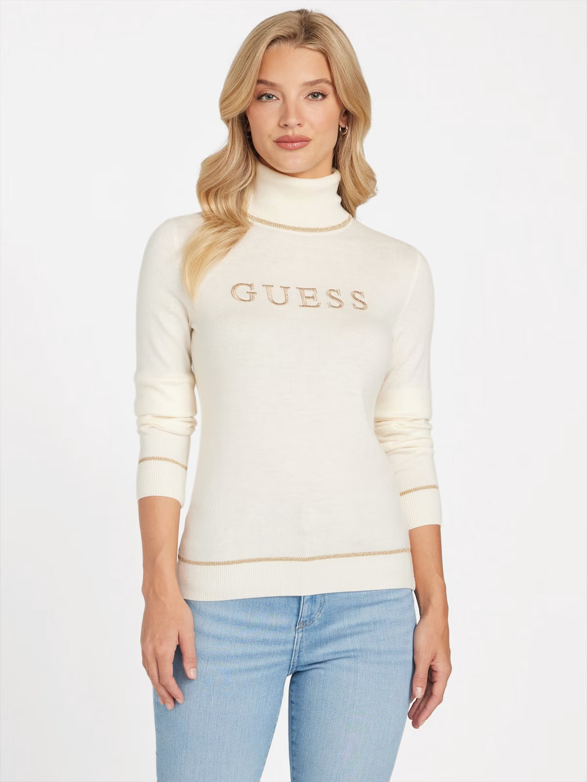 Guess Womens' Maltina Logo Turtleneck Sweater White