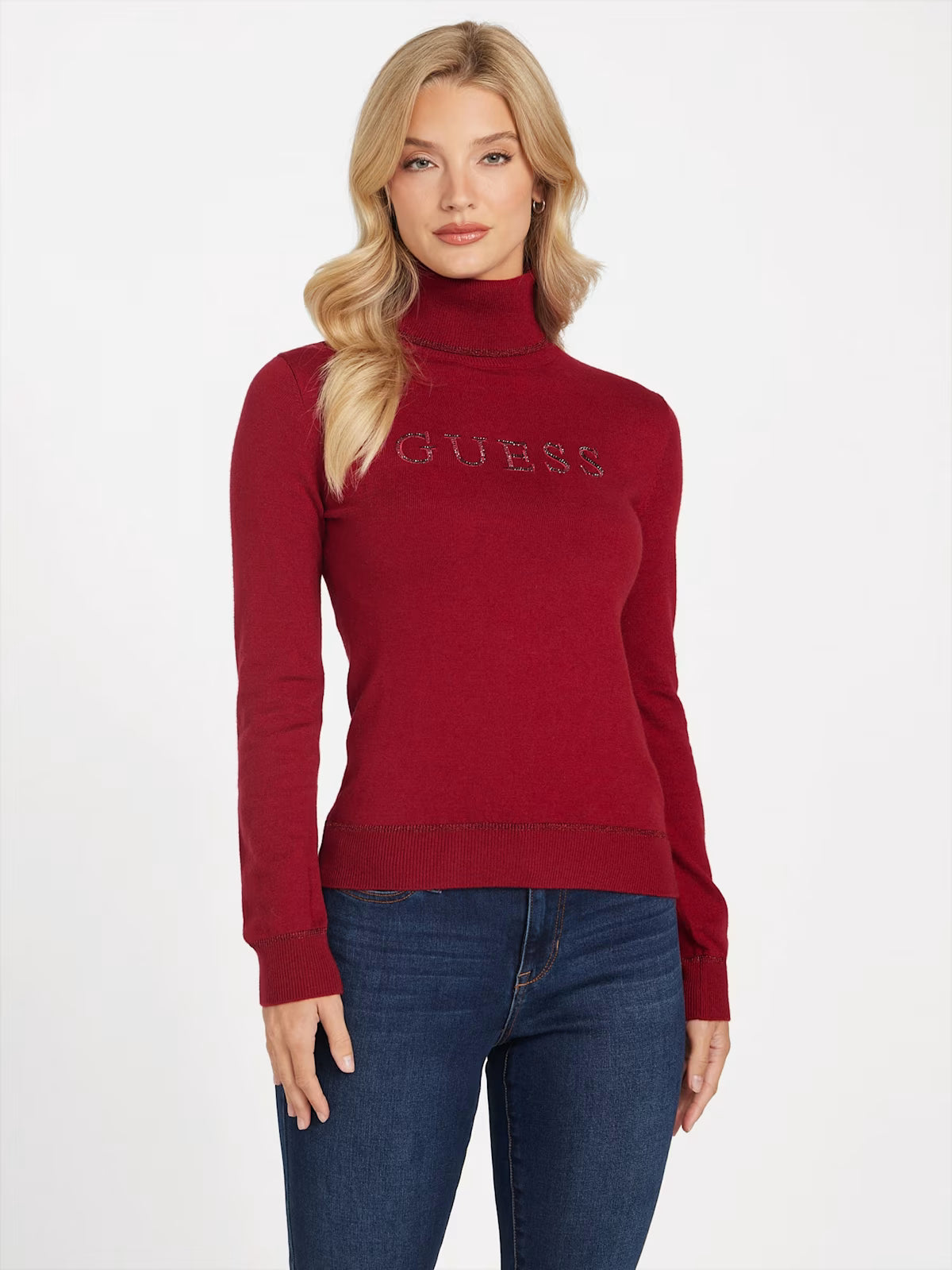 Guess Womens' Maltina Logo Turtleneck Sweater Red