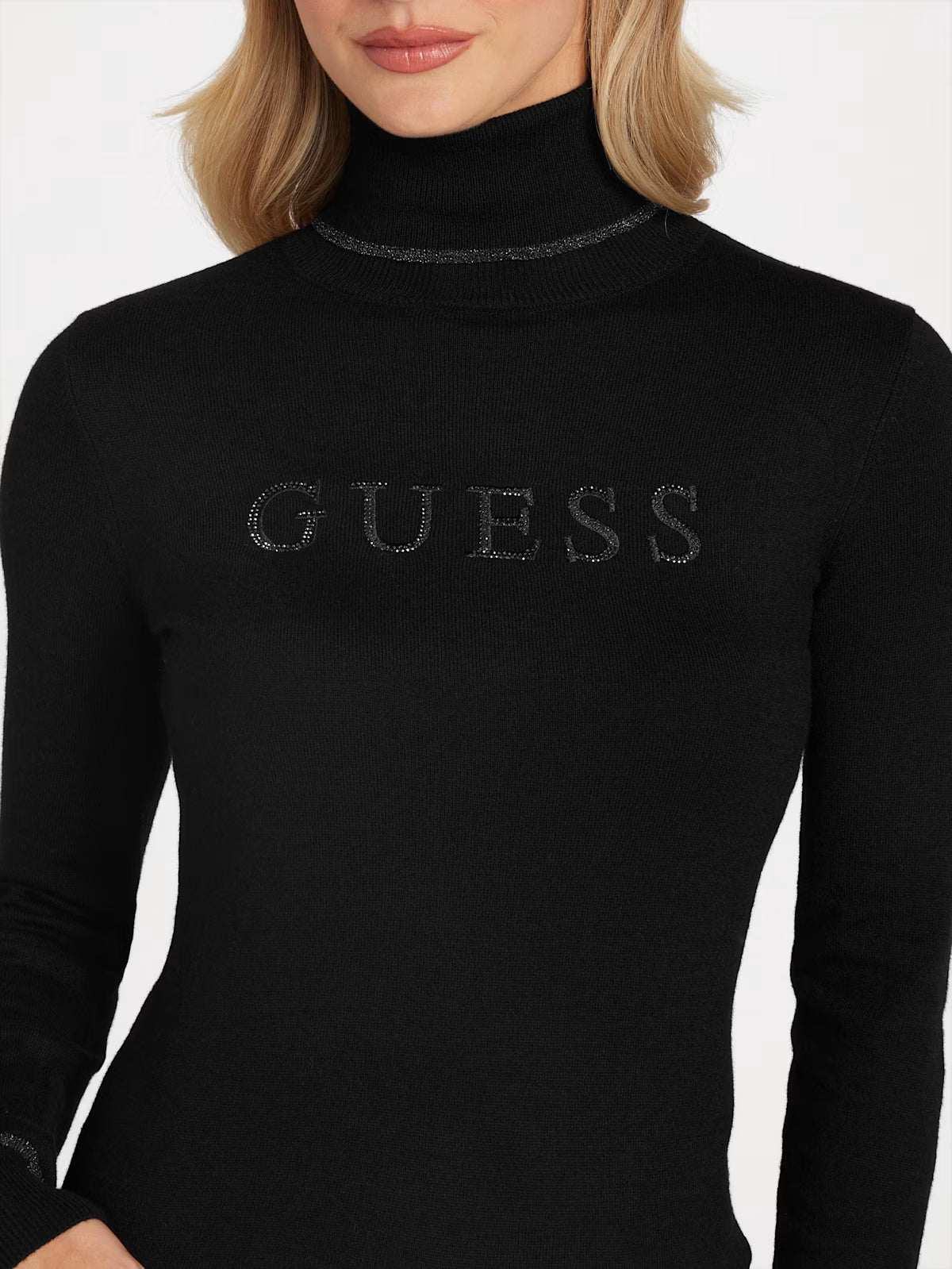 Guess Womens' Maltina Logo Turtleneck Sweater bLACK