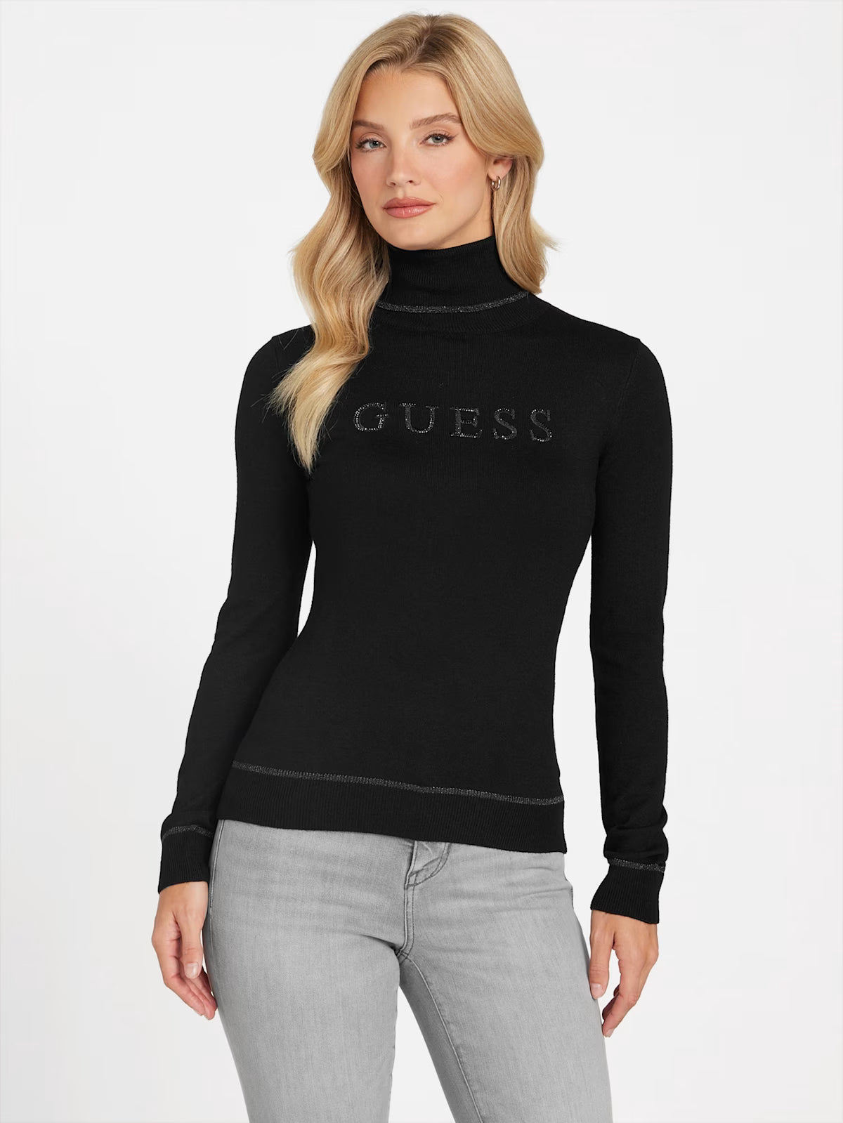 Guess Womens' Maltina Logo Turtleneck Sweater bLACK
