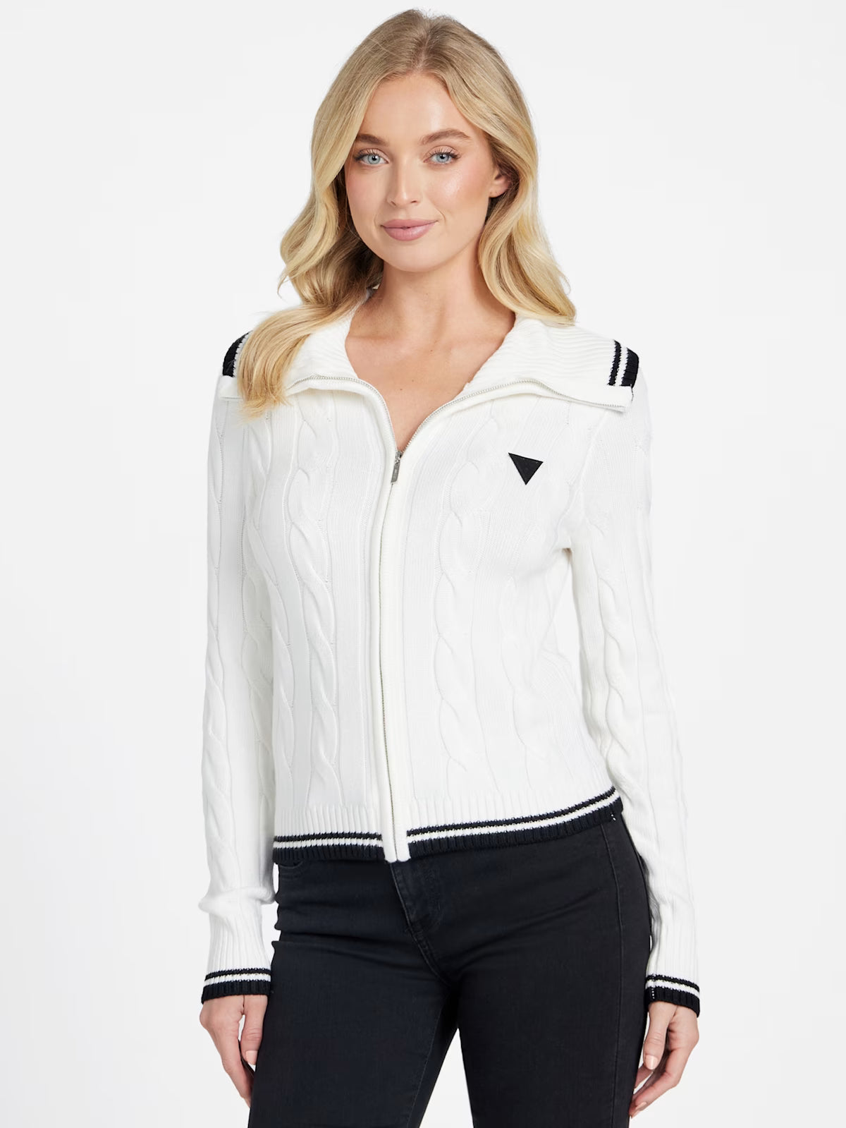 Guess WOMENS' Vicky Zip Sweater WHITE