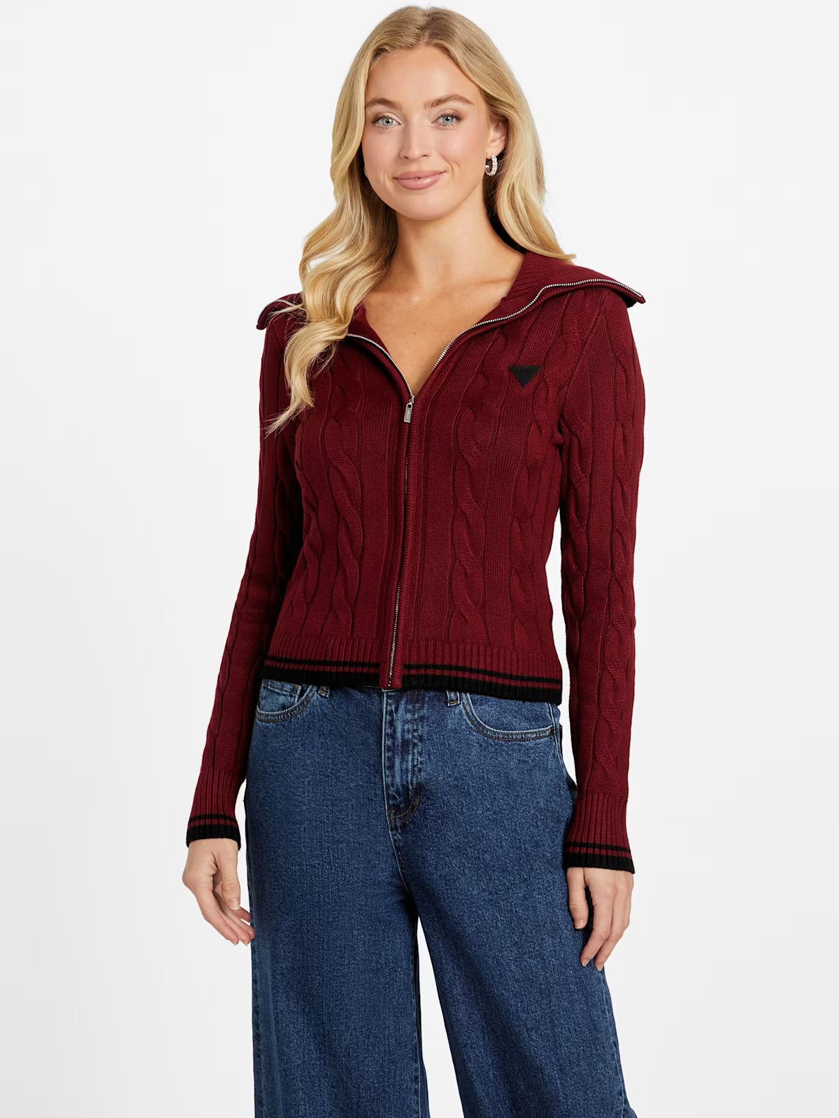 Guess WOMENS' Vicky Zip Sweater Red