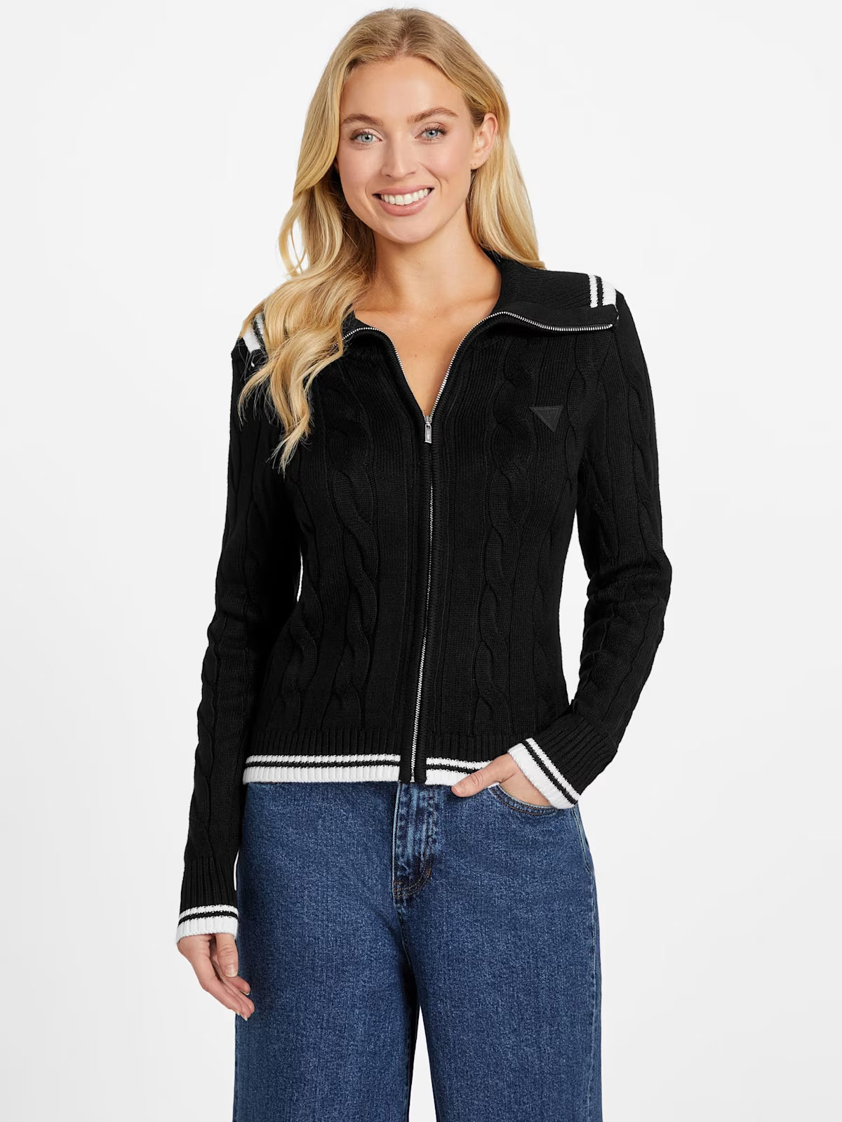 Guess WOMENS' Vicky Zip Sweater BLACK
