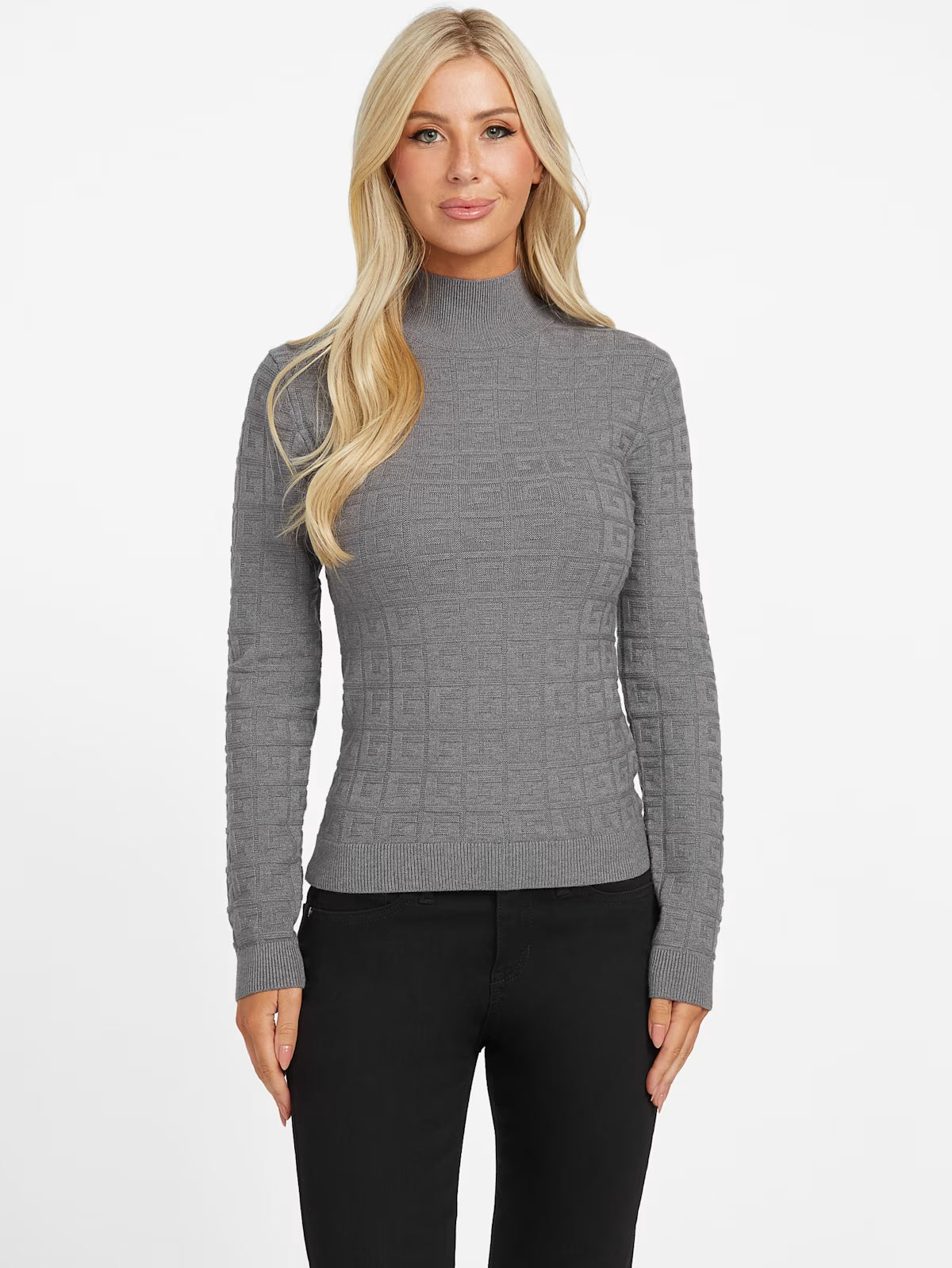 Guess Womens' Eco Liana Mock-Neck Sweater Gray