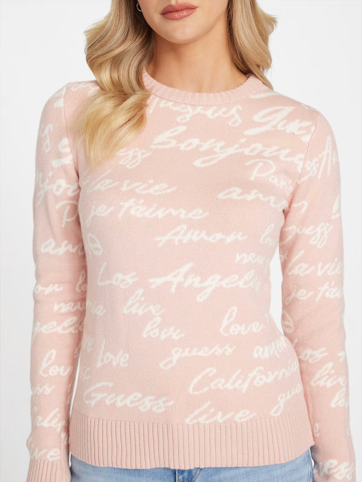 Guess Womens' Junie Logo Sweater Pink