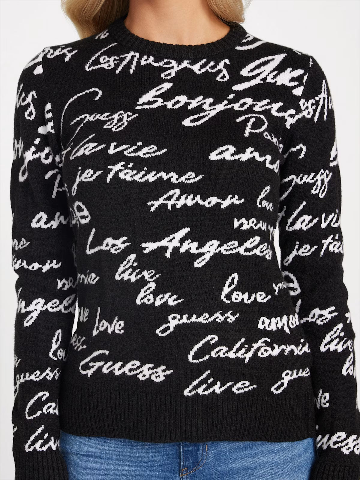 Guess Womens' Junie Logo Sweater BLACK