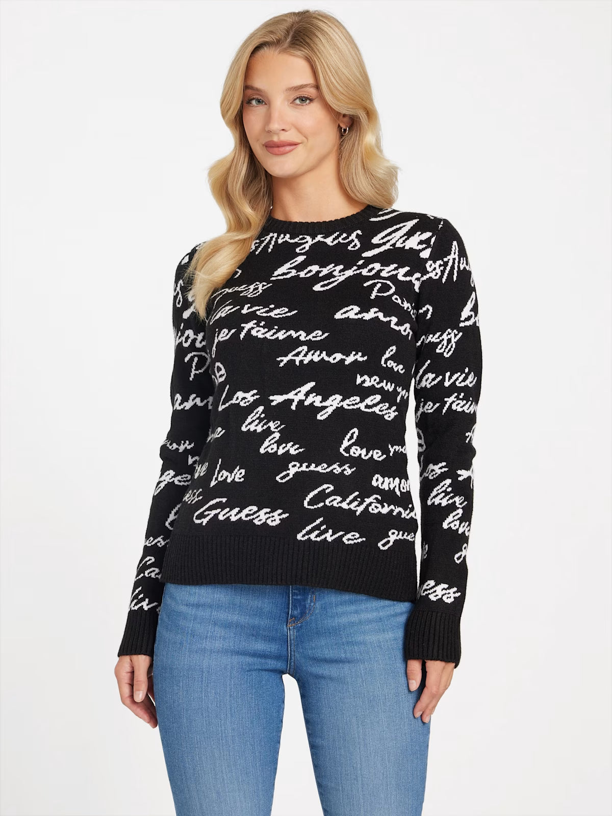 Guess Womens' Junie Logo Sweater BLACK