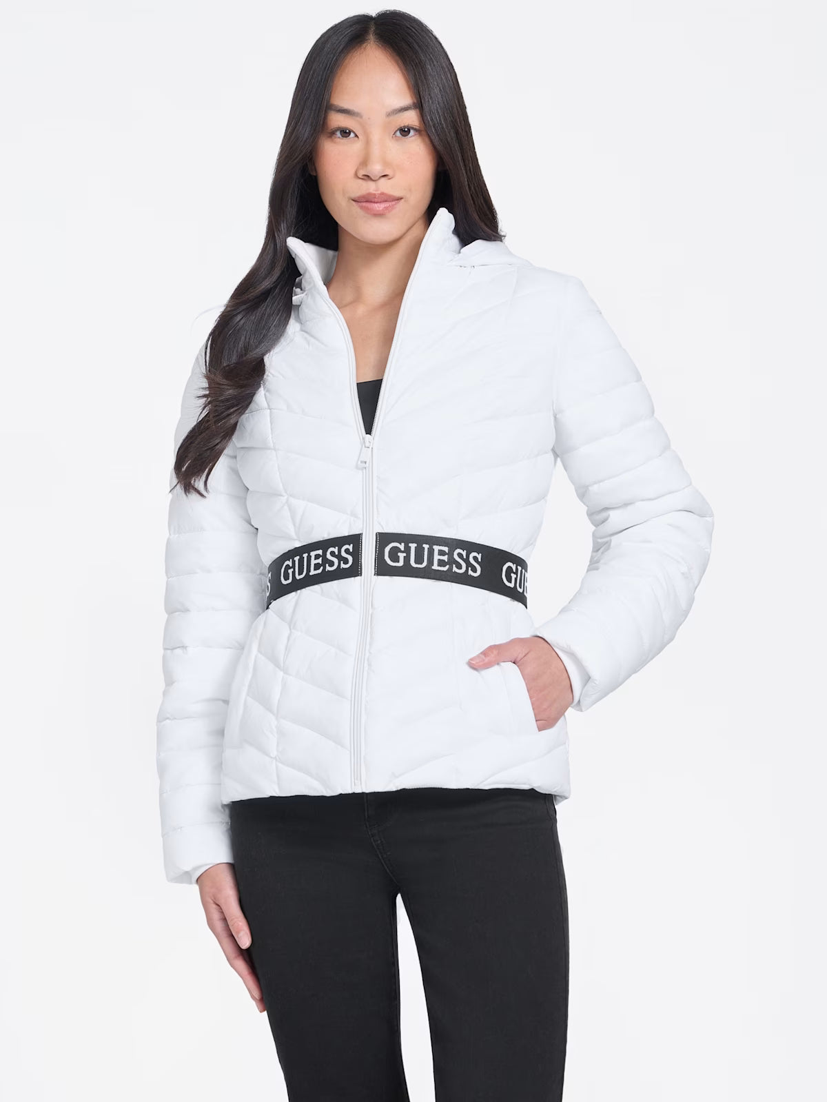 GUESS WOMENS' Eco Kacy Puffer Jacket WHITE