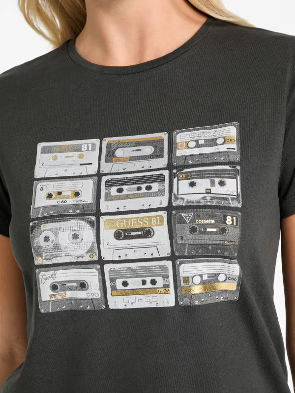 GUESS WOMENS' Cassie Cassette Tee/ BLACK