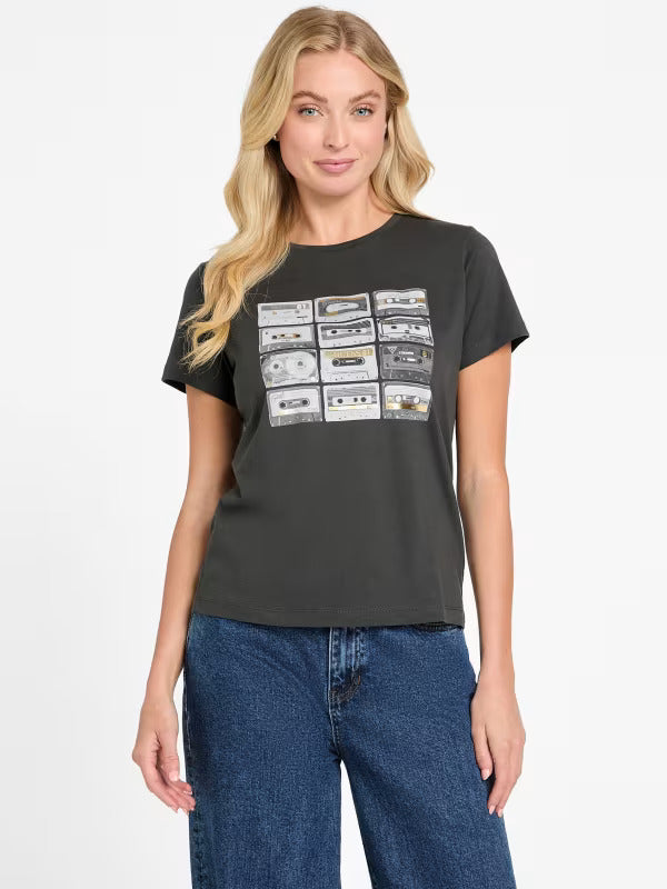 GUESS WOMENS' Cassie Cassette Tee/ BLACK