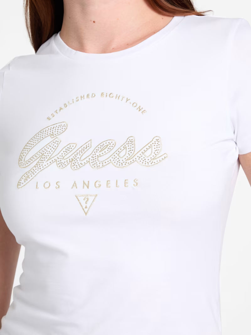 Guess Womens' Eco Itzel Logo Tee/  WHITE