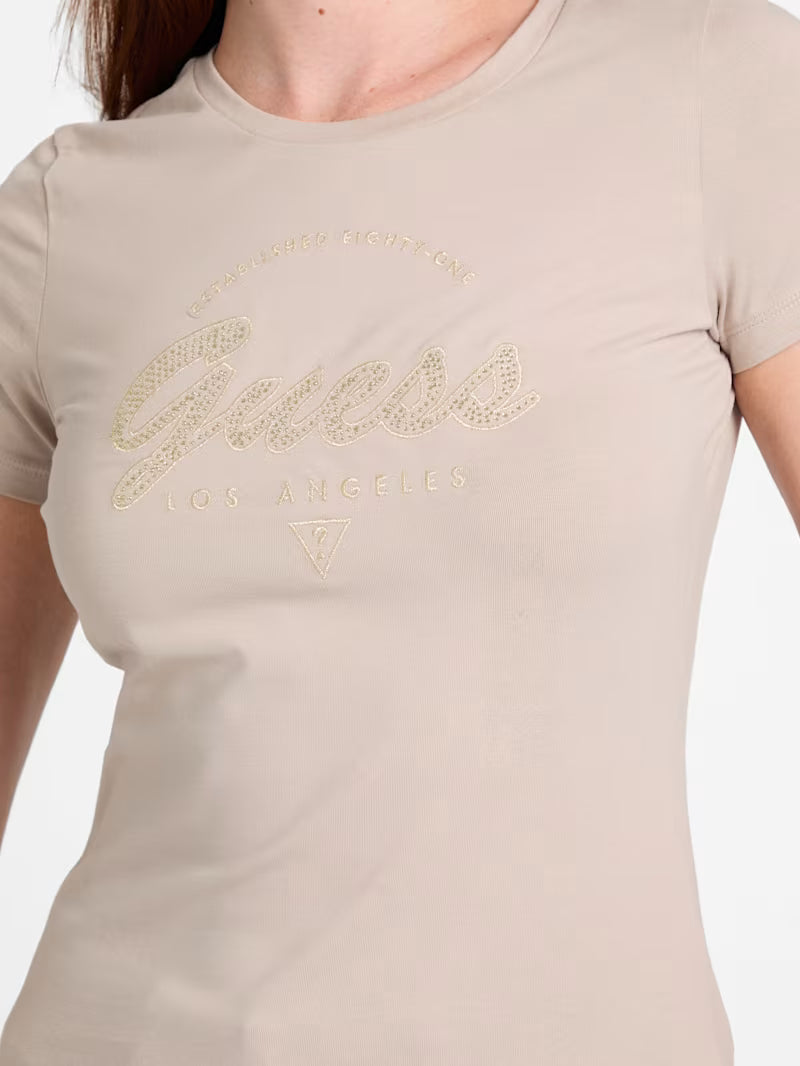Guess Womens' Eco Itzel Logo Tee/ BEIGE