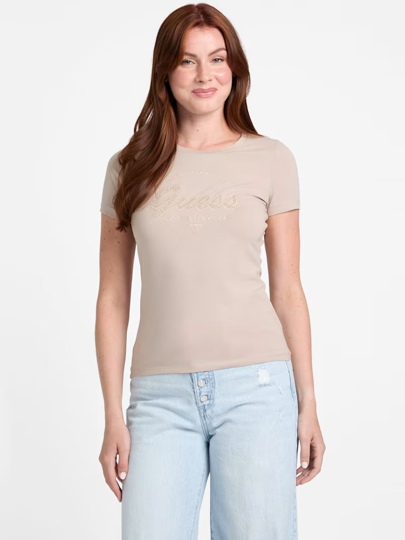 Guess Womens' Eco Itzel Logo Tee/ BEIGE