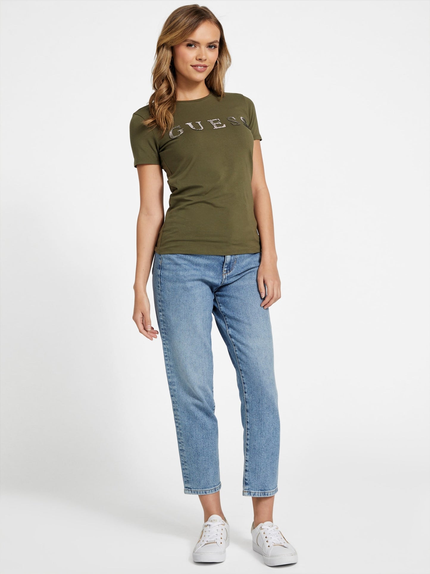 Guess Pepper Metallic Logo Tee - Green