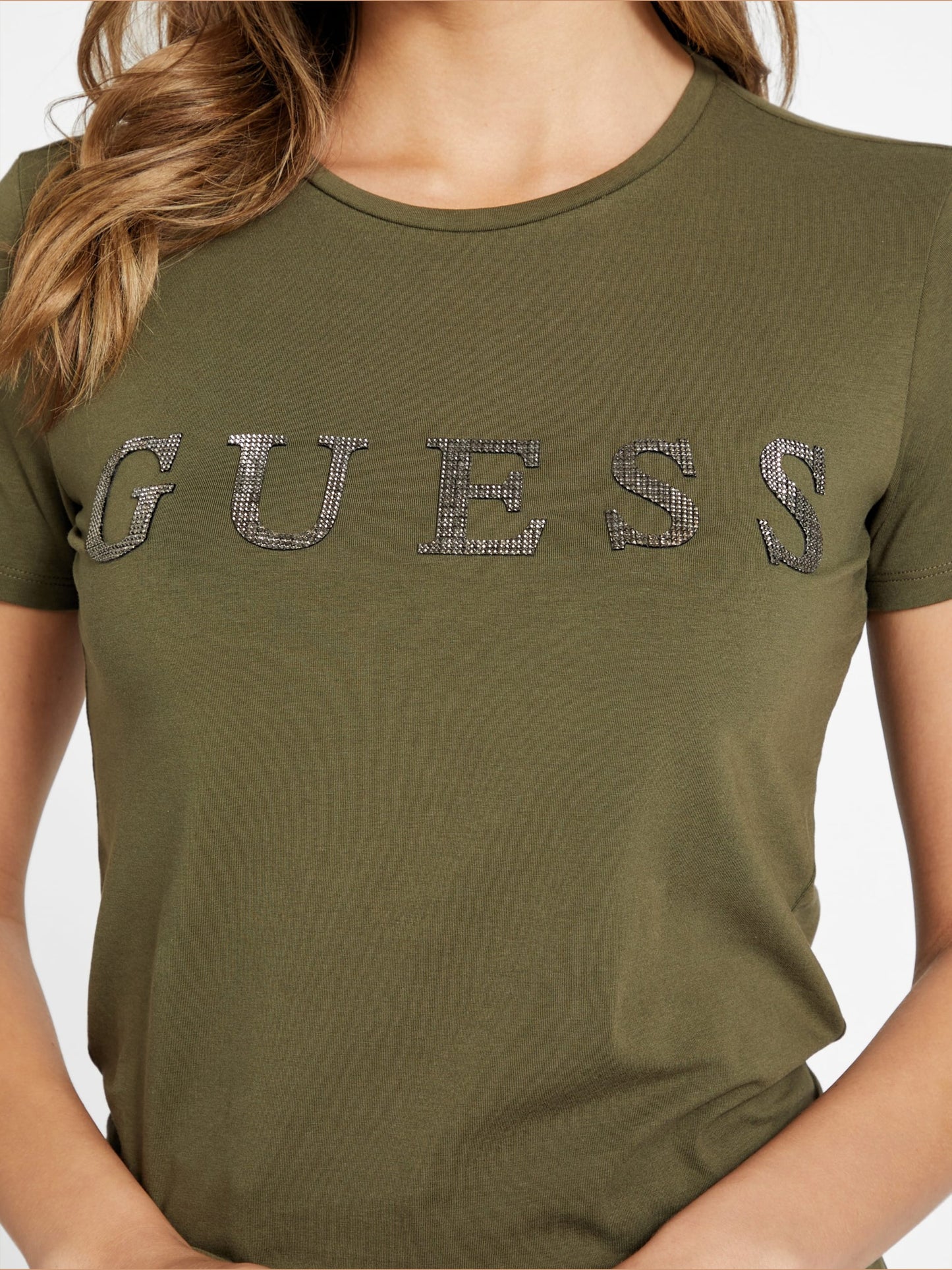 Guess Pepper Metallic Logo Tee - Green