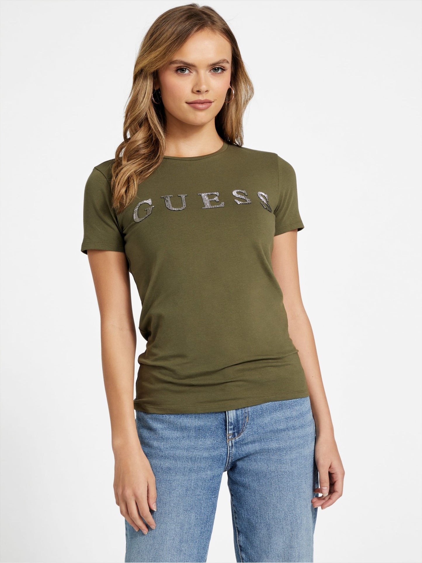 Guess Pepper Metallic Logo Tee - Green