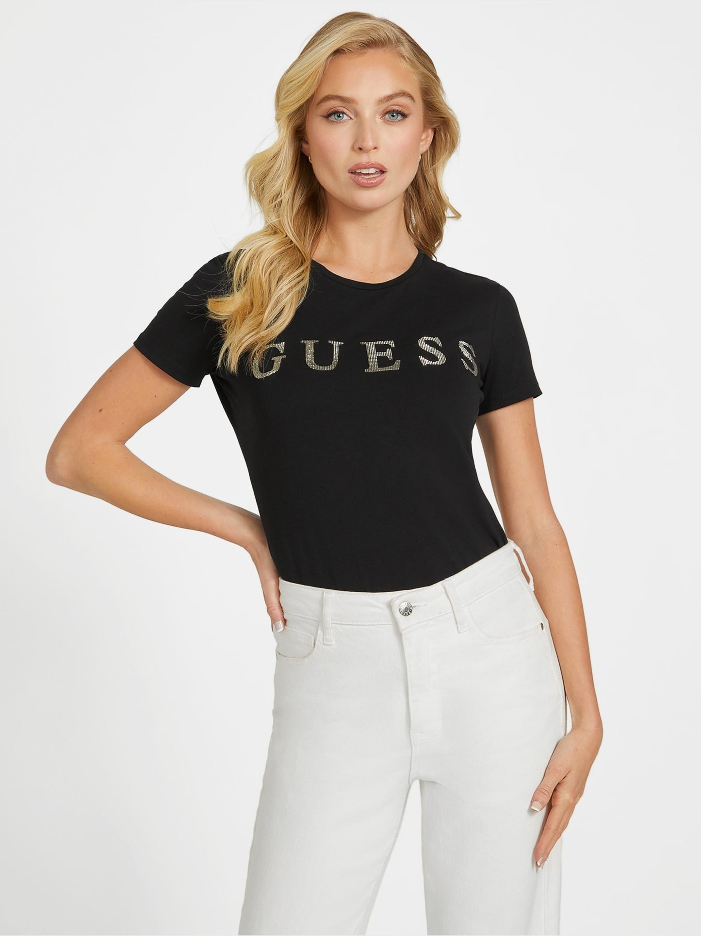 Guess Pepper Metallic Logo Tee - Black