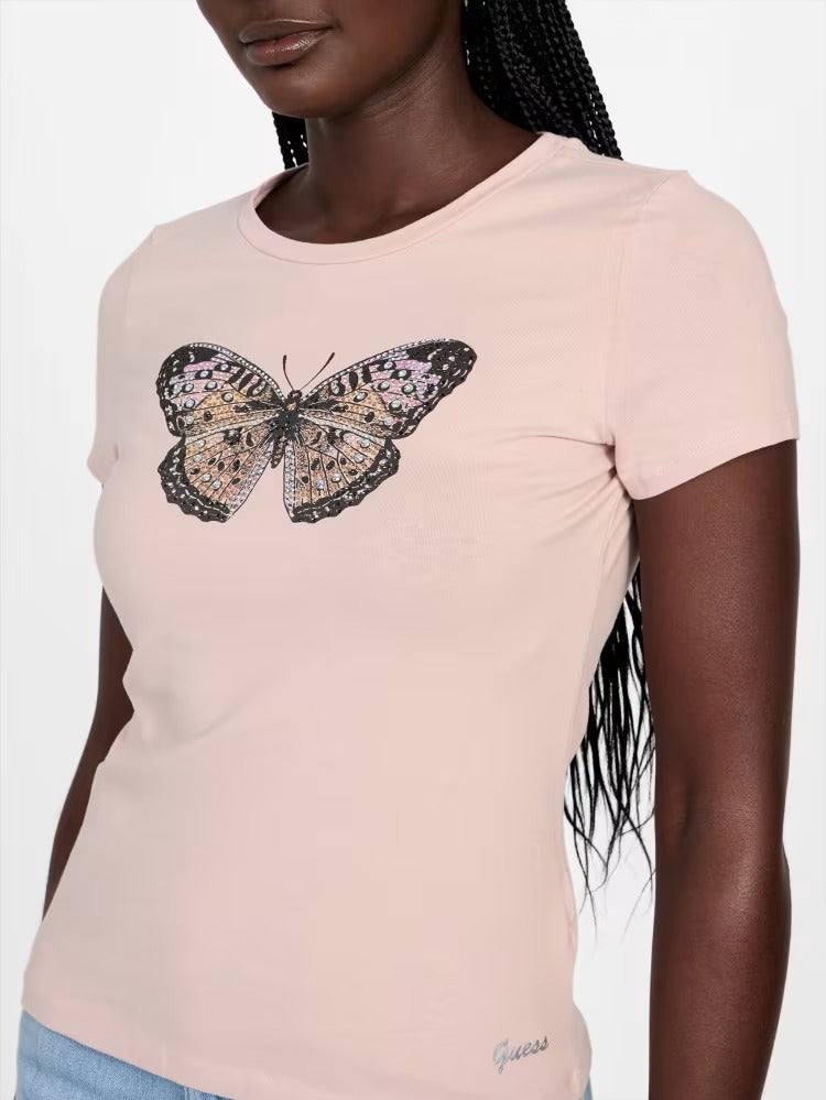 WOMEN GUESS Eco Tullia Butterfly Tee/ Pink