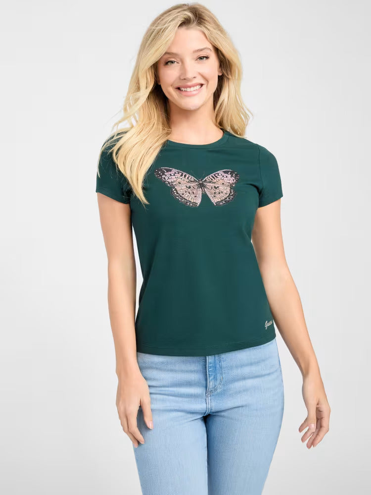 WOMEN GUESS Eco Tullia Butterfly Tee/ Green