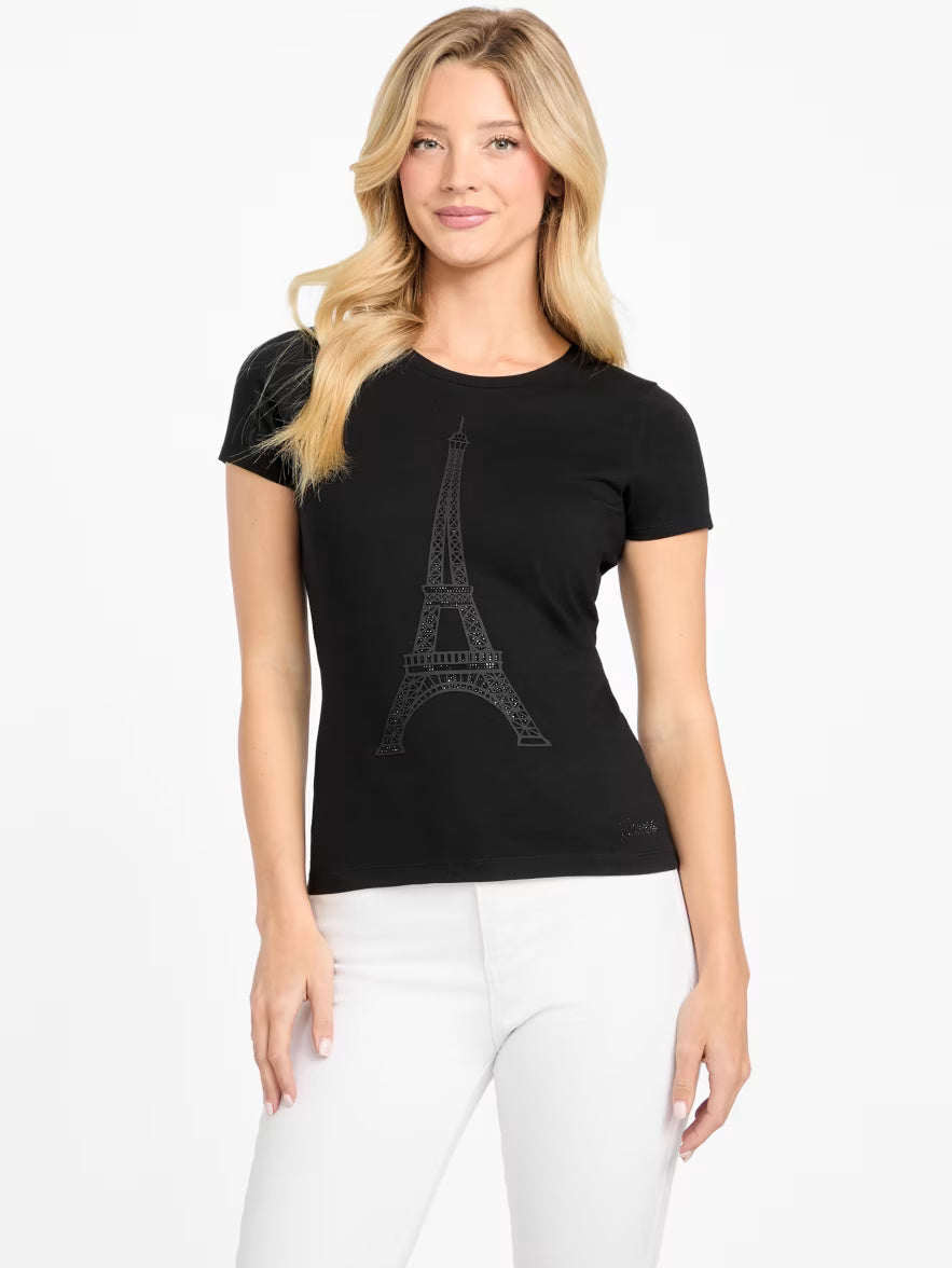 GUESS WOMENS' Eco Tower Graphic Tee/ BLACK