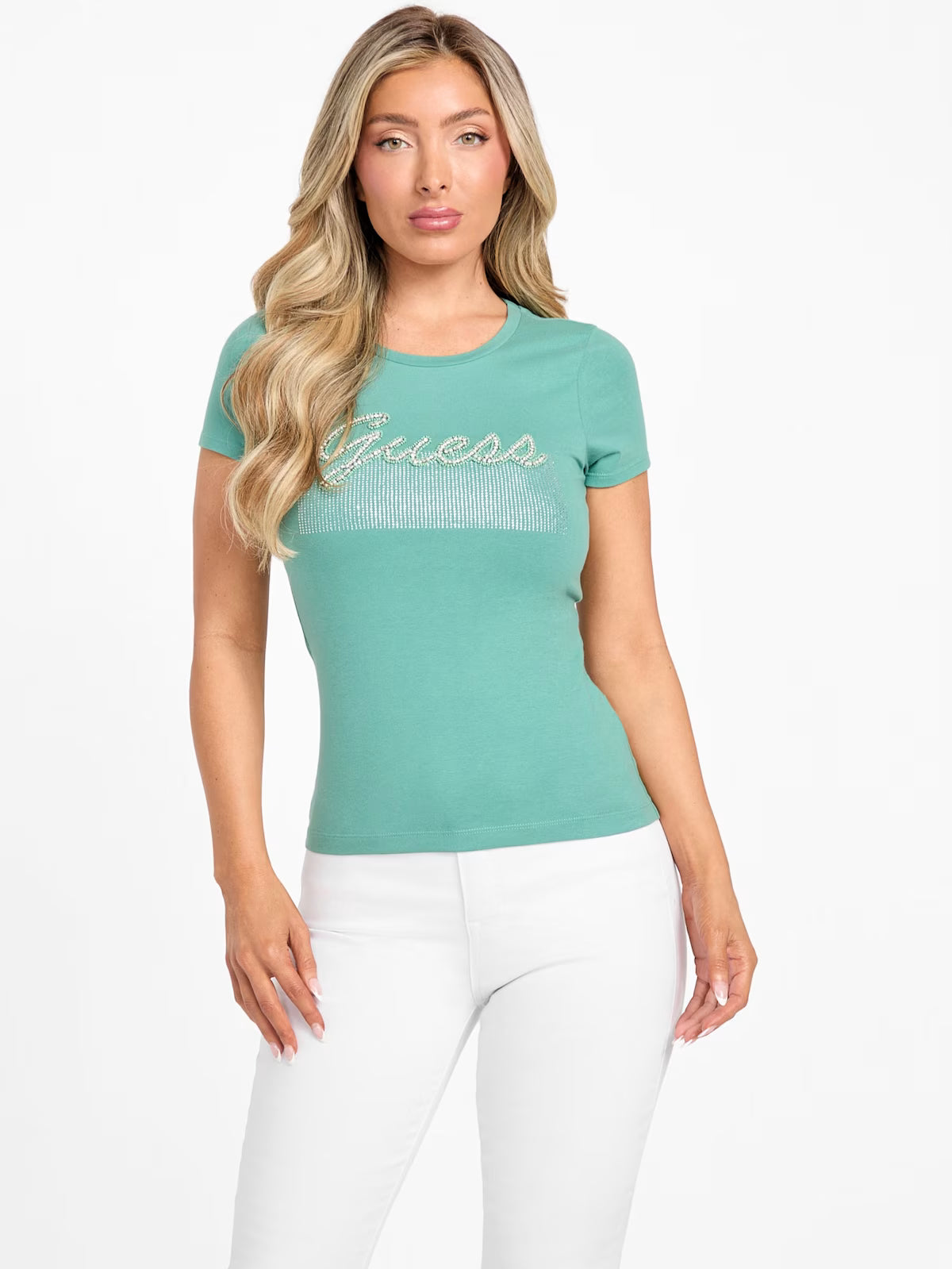 WOMENS' GUESS Eco Kaia Beaded Logo Tee
