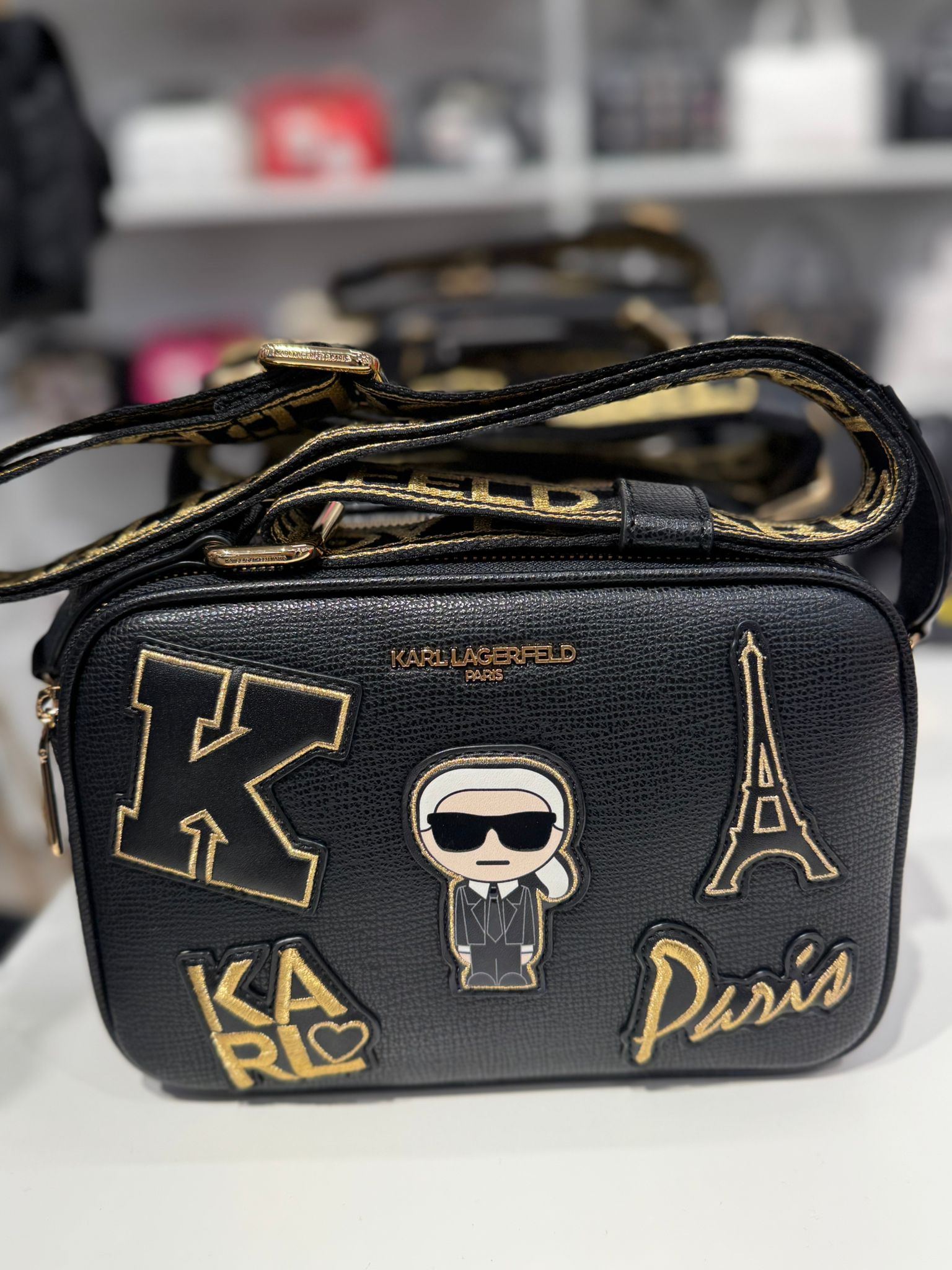 Karl Lagerfeld Paris Womens' MAYBELLE CAMERA CROSSBODY WITH PATCHES