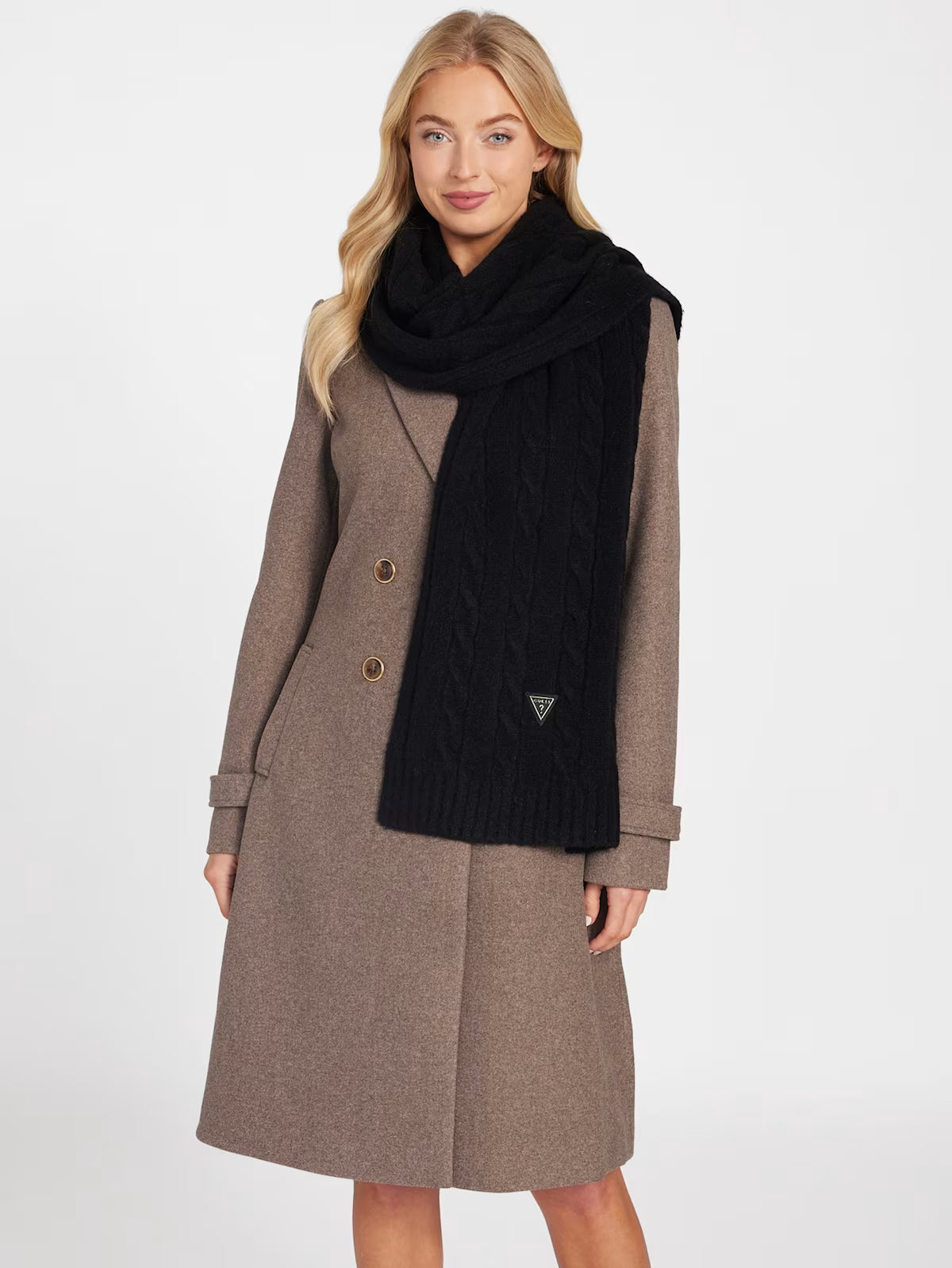 Guess Womens' Cable-Knit Scarf BLACK