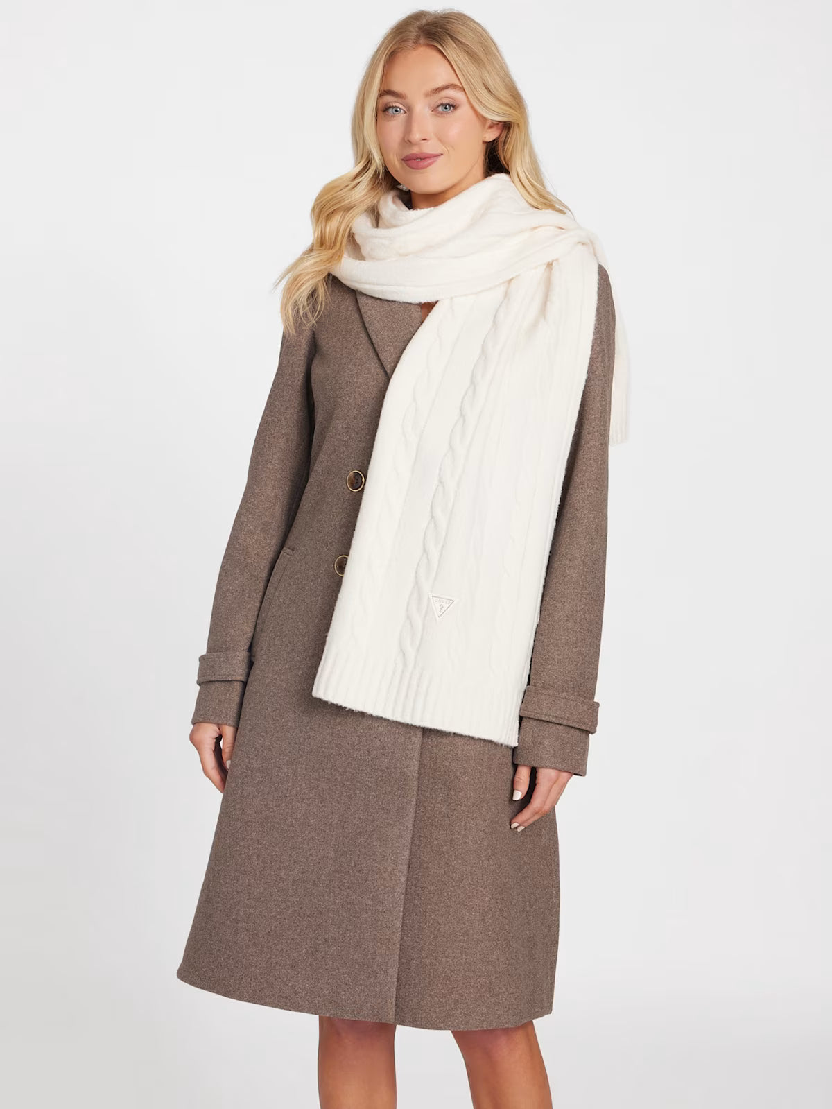 Guess Womens' Cable-Knit Scarf  Off-white