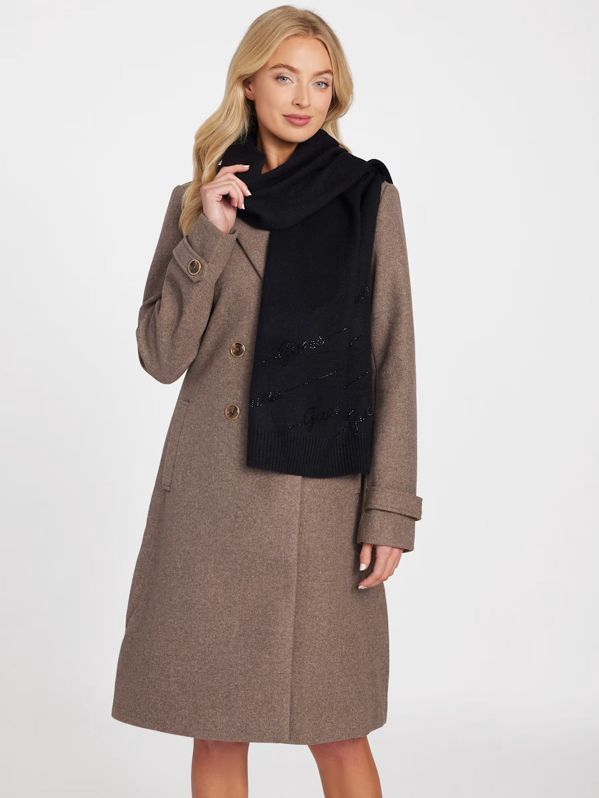 Guess Womens' Scarf Rhinestone Logo Scarf Black